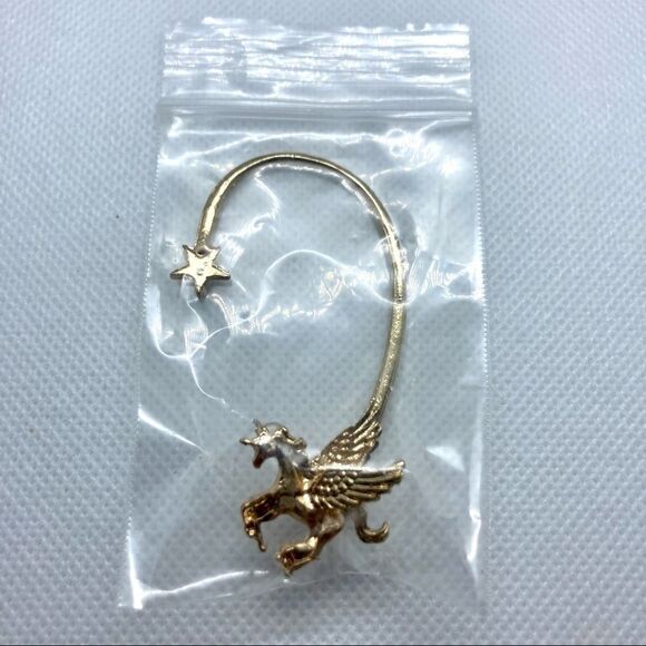SINGLE Golden Left Ear Unicorn Stud Wrap Earring - Picture 5 of 5